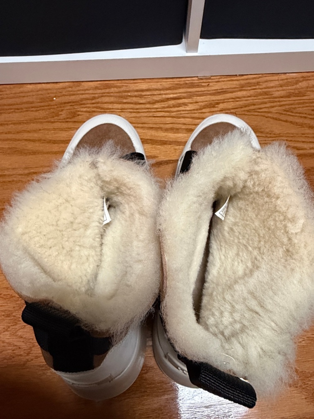 Ugg Women's Tan Suede Shearling High-Top Sneakers with Black Straps - Picture 2 of 4
